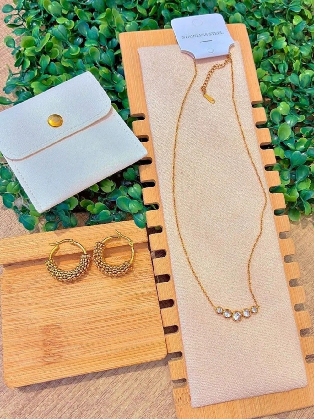 Gold & White Necklace and Earring Set